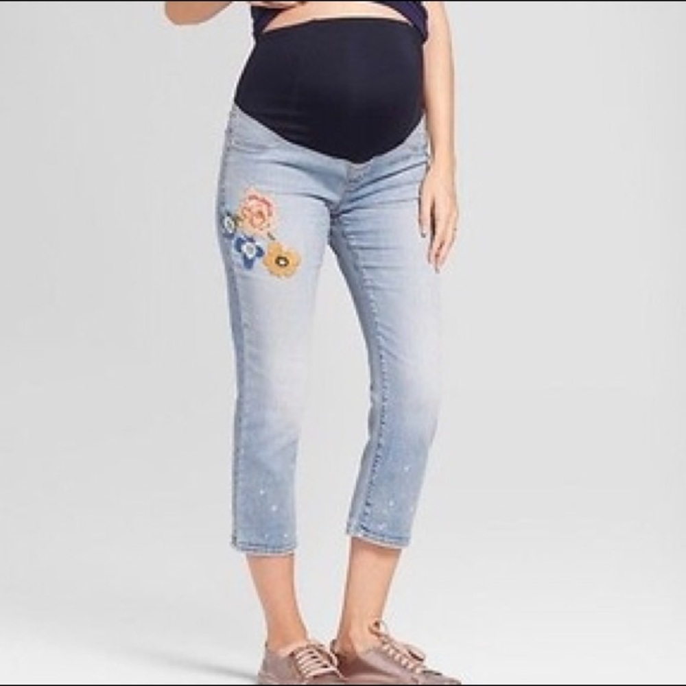 Isabel Maternity Straight Droit Embroidered Jeans